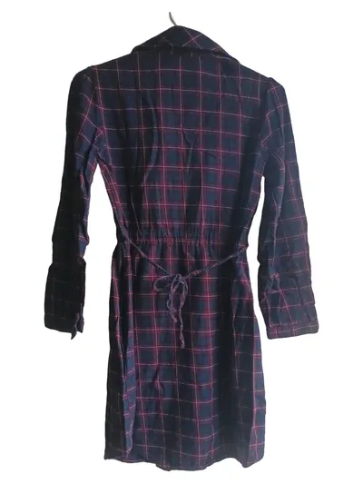 Fishbone Hemdblusenkleid Damen Gr. S kariert blau rot Langarm