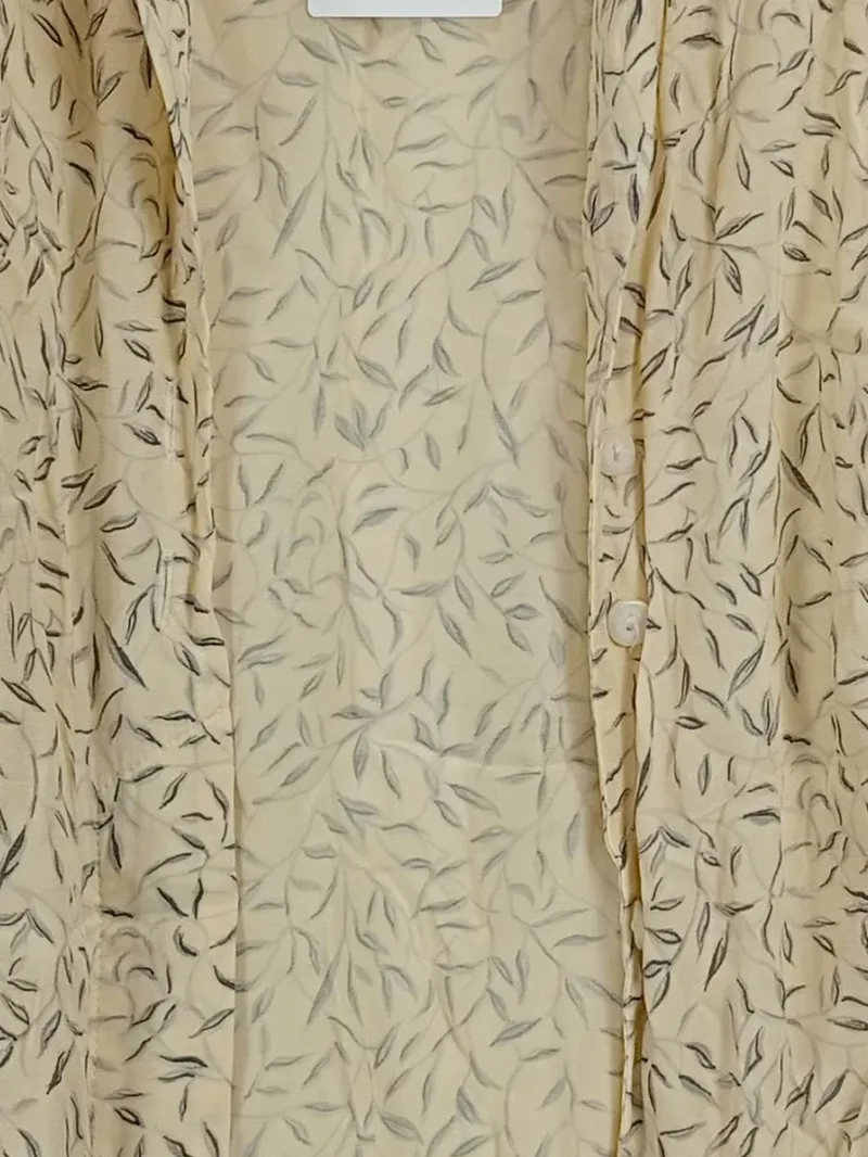 BIANCA Damen Bluse Gr. 40 Beige Blättermuster Cupro Viskose Langarm 2