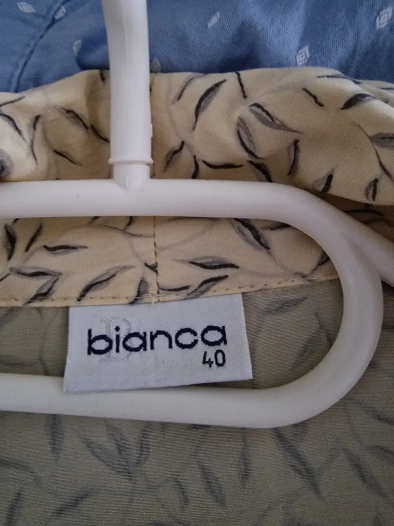 BIANCA Damen Bluse Gr. 40 Beige Blättermuster Cupro Viskose Langarm 3