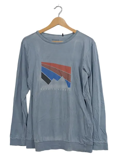 Schiesser Kinder Langarmshirt Gr. 176 Blau mit Bergmotiv Baumwolle Casual