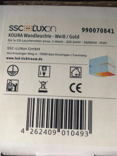 SSC-LUXon KOURA Wandleuchte Weiß Gold G9 220-240V IP20 Modern