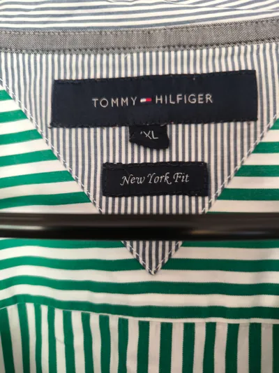 Tommy Hilfiger Herren Business Hemd Gr. XL Grün Weiß Gestreift New York Fit