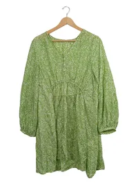 Arket Damen Freizeitkleid Blumenmuster Grün Gr. 36 Langarm Cupro Viskose 1