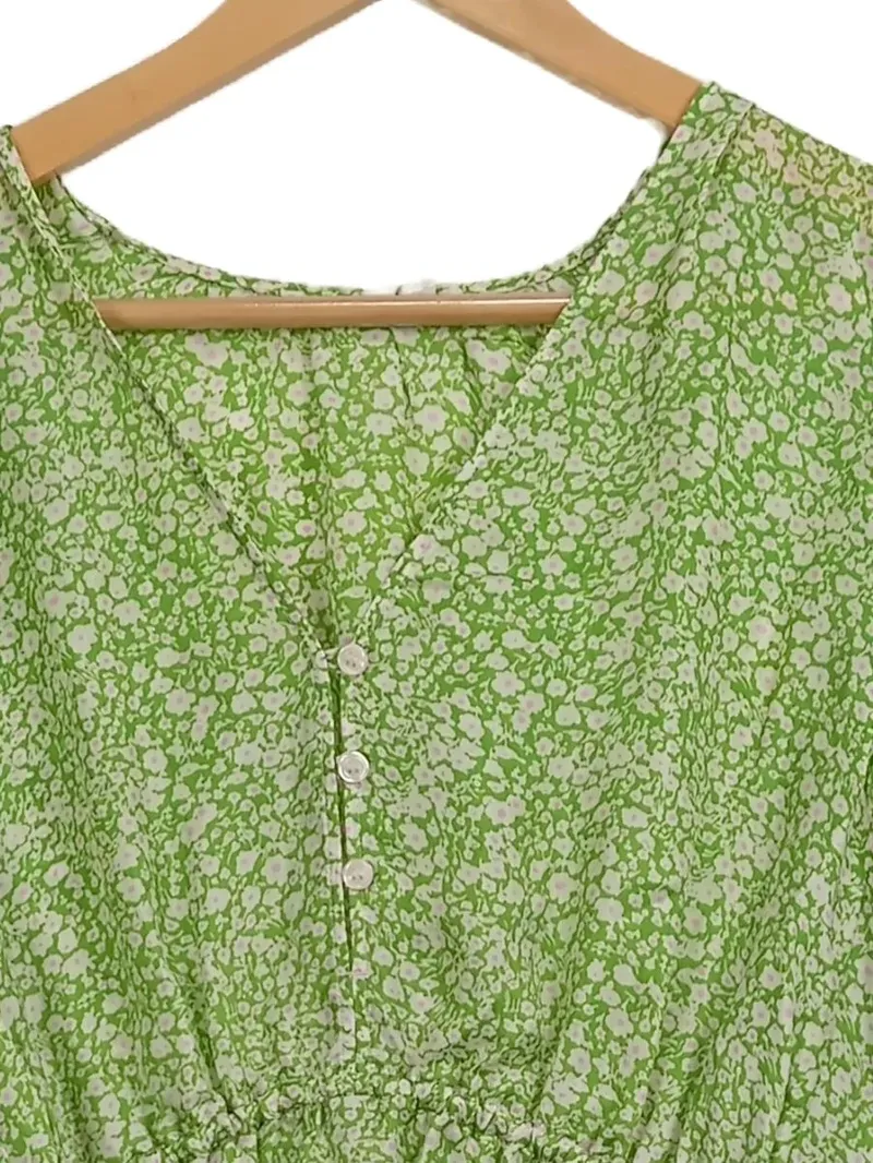 Arket Damen Freizeitkleid Blumenmuster Grün Gr. 36 Langarm Cupro Viskose 3