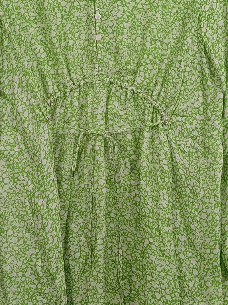 Arket Damen Freizeitkleid Blumenmuster Grün Gr. 36 Langarm Cupro Viskose 4