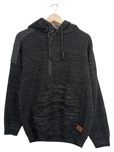Baxboy Herren Strickpullover Kapuze Grau Gr. 40 Casual