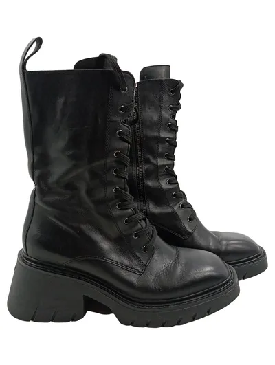 ASH Damen Schnürstiefel Leder Combat Boots Schwarz Gr. 39 Chunky Sohle