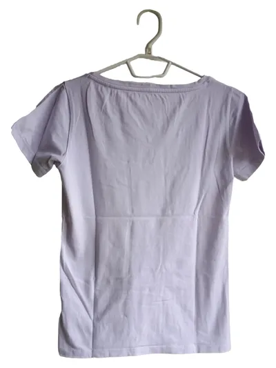 Designer Damen T-Shirt V-Ausschnitt Lila Gr. S Basic Baumwolle