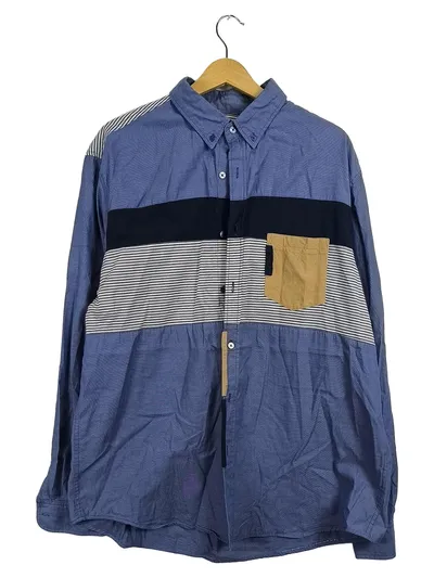 Desigual Herren Freizeithemd Gr. XXL Blau Gestreift Baumwolle Langarm