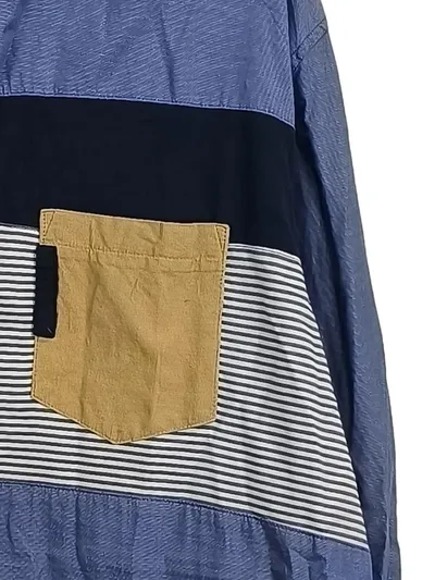 Desigual Herren Freizeithemd Gr. XXL Blau Gestreift Baumwolle Langarm