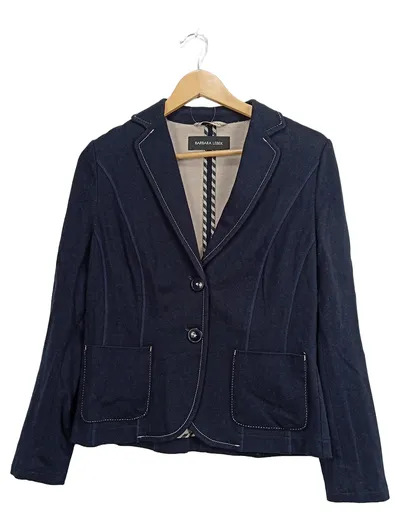 Barbara Lebek Damen Blazer Jacke Gr. 38 Blau Baumwolle Casual