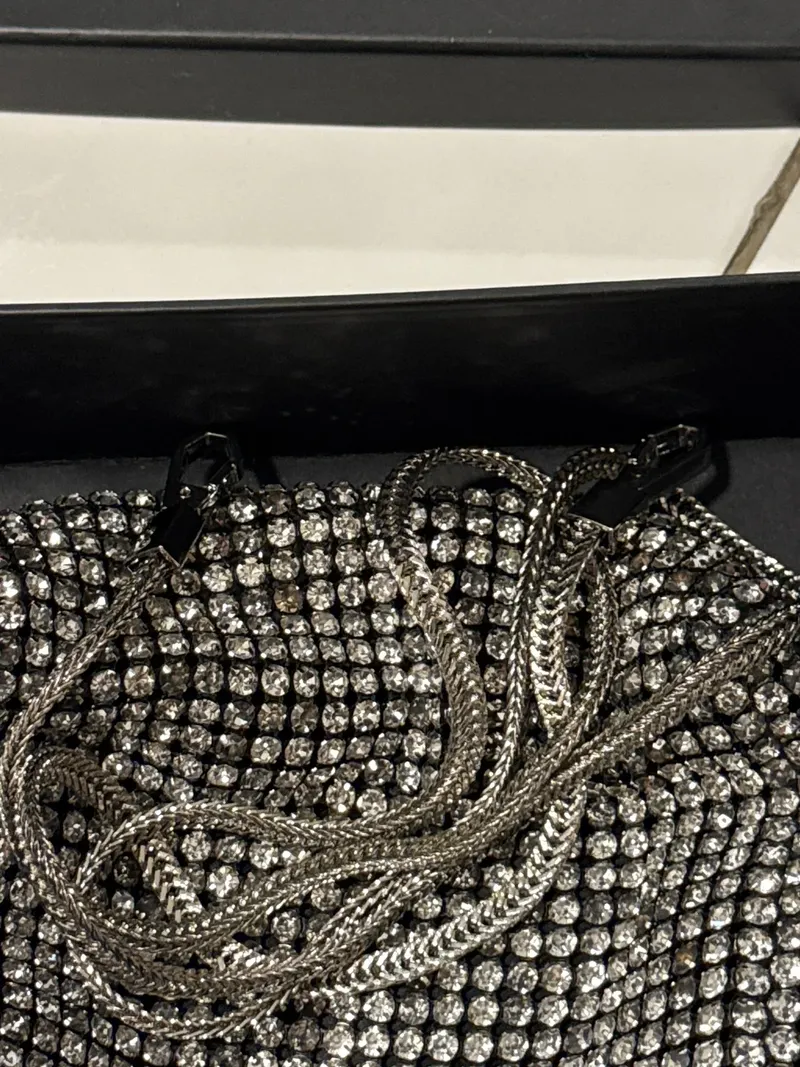 Alexander Wang Rhinestone Shoulder Bag Damen Clutch Silber Strass Glamourös 6