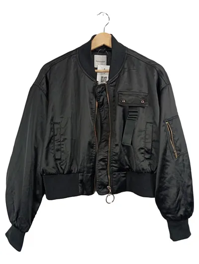 Meters/bonwe Bomberjacke Damen Gr. M schwarz Satin Stickerei Streetwear