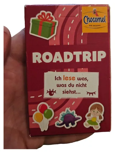 CHOCOMEL Roadtrip Kartenspiel Activity Buch Reisespiel Kinder Papier Rot