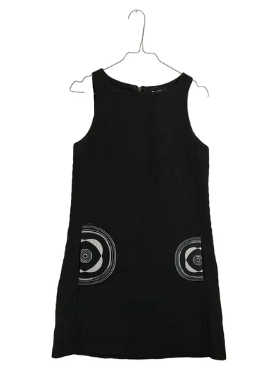 Desigual Pullunder Kleid Damen Gr. 38 M Schwarz Grafisch Struktur Reißverschluss