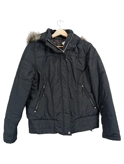 Esprit Sports Damen Winterjacke Gr. 38 Schwarz Kunstpelz Kapuze eTech 10000