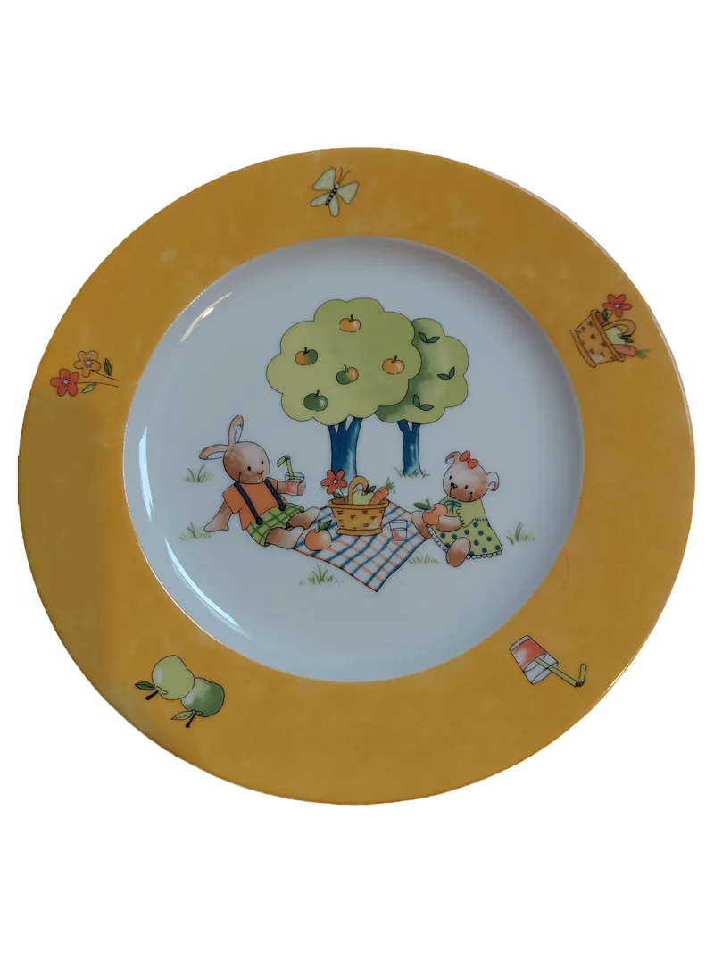 Guy Degrenne Kinderteller Porzellan Lily & Barnabé Gelb Hase Bär 20cm 1