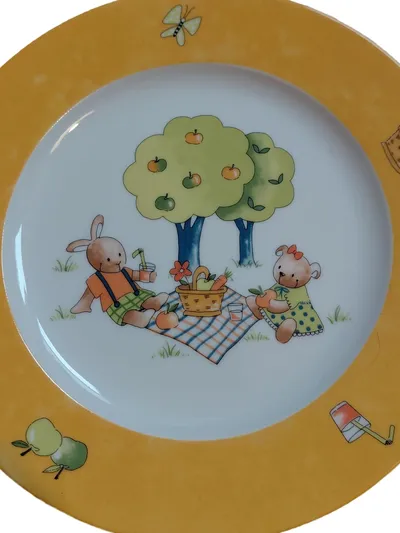 Guy Degrenne Kinderteller Porzellan Lily & Barnabé Gelb Hase Bär 20cm
