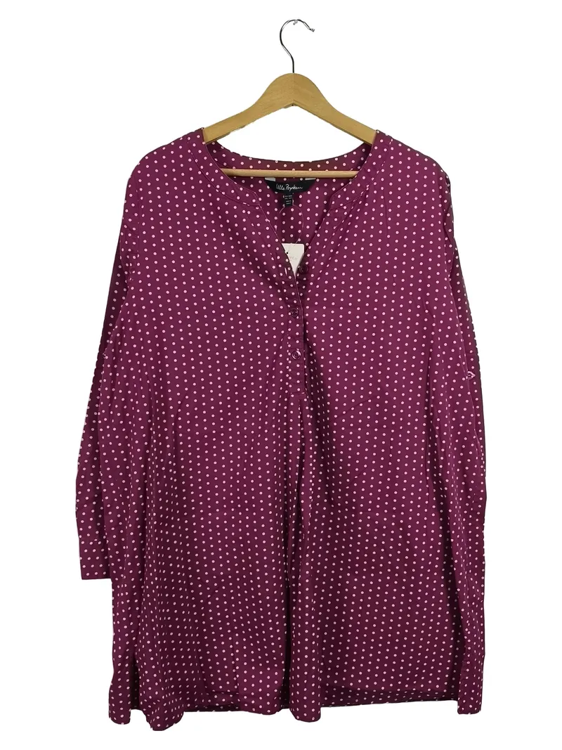 Ulla Popken Damen Langarmshirt Tunika Lila Punkte Baumwolle Größe 46x48 1