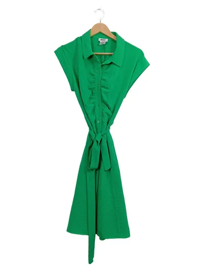 DKNY Damen Blusenkleid Grün Gr. 40 Kurzarm Casual Polyester