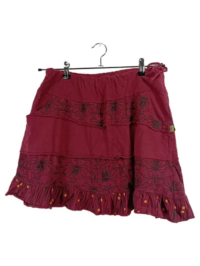 Vishes Damen Minirock Boho Rüschen Blumen Baumwolle Gr. L Rot