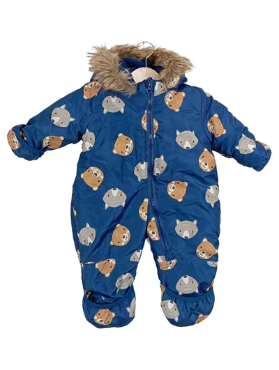 Ergee Baby Schneeanzug Overall Gr. 50/56 Blau Bärenmotiv Kapuze Winter Warm