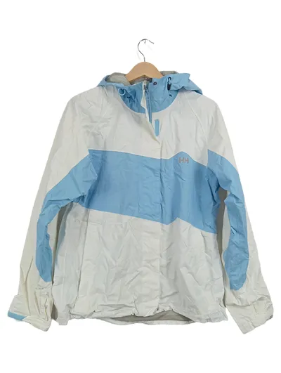 Helly Hansen Damen Jacke Gr. 40 L Weiß Blau Outdoor Regenjacke Kapuze Logo