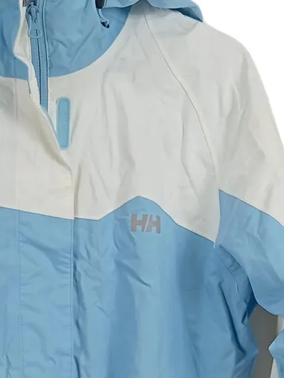 Helly Hansen Damen Jacke Gr. 40 L Weiß Blau Outdoor Regenjacke Kapuze Logo