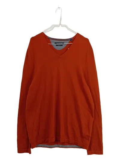 Marc O'Polo Herren Pullover Gr. 52/XL Orange 100% Wolle V-Ausschnitt Strick