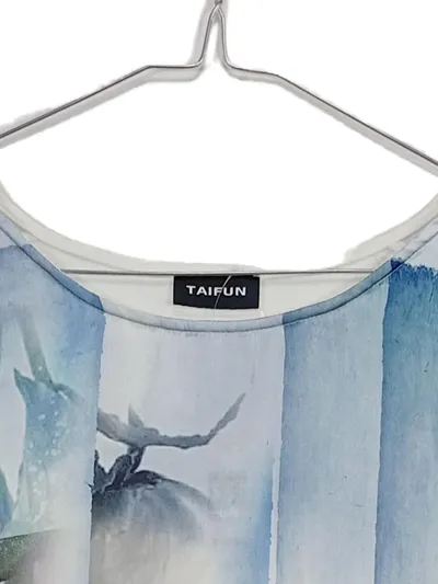 Taifun Damen Bluse Blumenmuster Kurzarm Gr. 38/M Casual Mehrfarbig