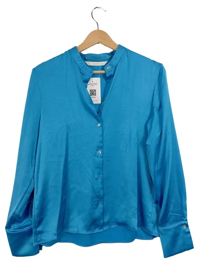 Mango MNG Damen Bluse Türkis Langarm Stehkragen Gr. S/36 Satin