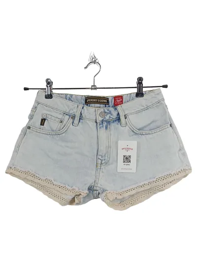 Superdry Damen Jeans Shorts W26 Hellblau Spitze Denim Hotpants
