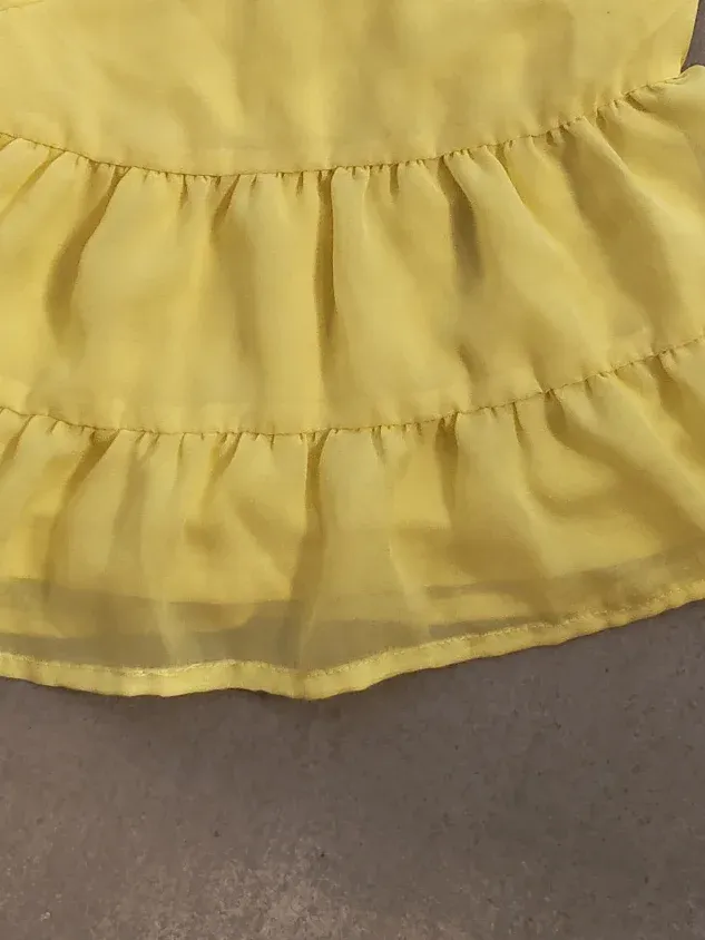 Faded Glory Mädchen Kleid Gr. 68 3-6 Monate Gelb Blumen Stickerei Rüschen Sommer 7