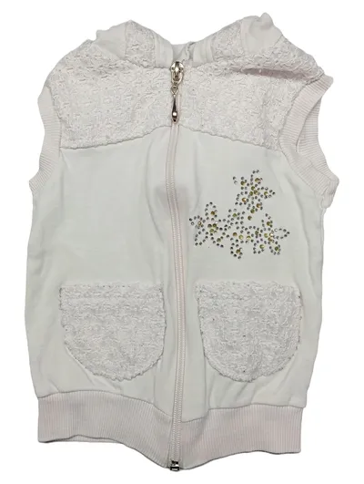BEBİŞİM Mädchen Weste Kapuze Strass Spitze Weiß Gr. 86/92