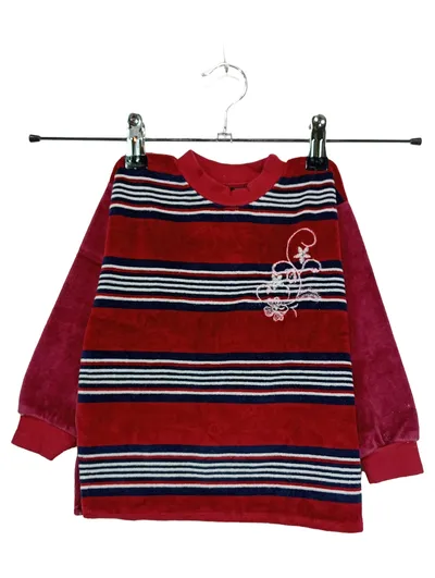 Bates Langarmshirt Gr. 92 Rot Gestreift Blumen Stickerei Nicki Samt Mädchen