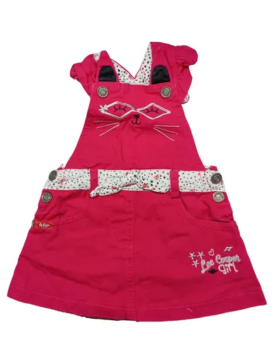 Lee Cooper Mädchen Latzkleid Katze Pink Gr. 62 3M Jeanskleid