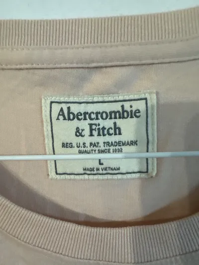 Abercrombie & Fitch Herren T-Shirt Rosa Logo Stickerei Gr. L