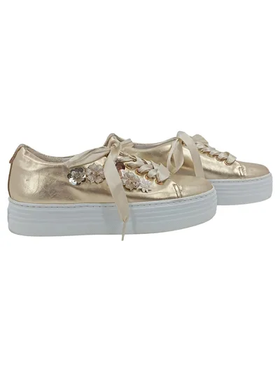 Alpe Woman Damen Sneaker Gold Gr. 37 Blumenapplikationen Plateau