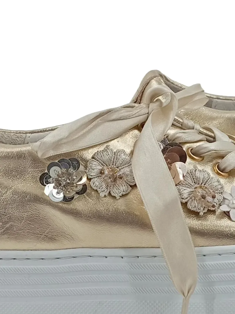 Alpe Woman Damen Sneaker Gold Gr. 37 Blumenapplikationen Plateau 2