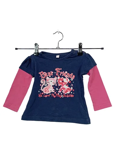 Okay Langarmshirt Mädchen Gr. 80 Katze Hund Best Friends Blau Pink Baumwolle