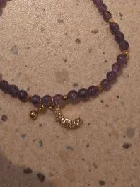 Fossil Damen Armband Amethyst Perlen Mond Anhänger Gold Lila 14,5cm