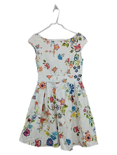 Mint & Berry Kleid Damen Gr. 40 L Weiß Blumenmuster Baumwolle A-Linie Sommer