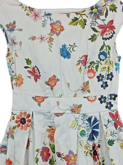 Mint & Berry Kleid Damen Gr. 40 L Weiß Blumenmuster Baumwolle A-Linie Sommer
