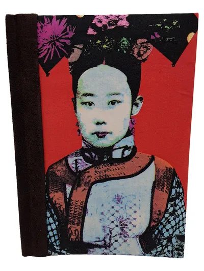 Notizbuch Hardcover Stoffbezug Asiatisches Motiv Rot Orange Vintage Stil