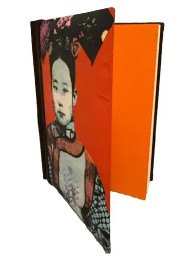 Notizbuch Hardcover Stoffbezug Asiatisches Motiv Rot Orange Vintage Stil
