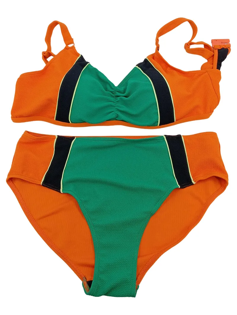 Ulla Popken Bikini Damen Gr. 50 Orange Grün Schwarz Bademode 1