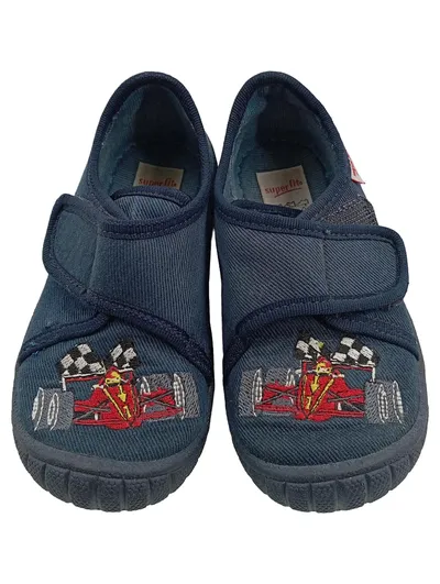 Superfit Hausschuhe Jungen Rennauto Gr. 23 Blau Klettverschluss Sportlich