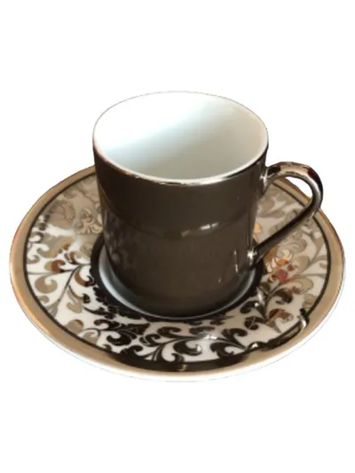 Tchibo Espressotasse Untertasse Porzellan Braun Florales Muster 7cm