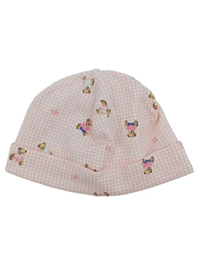Ralph Lauren Baby Mütze Rosa Teddybären Karo Baumwolle NEU