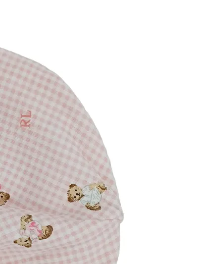 Ralph Lauren Baby Mütze Rosa Teddybären Karo Baumwolle NEU